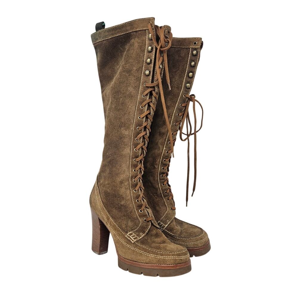 KORS Michael Kors Aquarius 8.5 Brown Suede Leather Lace Up Boot Whimsygoth